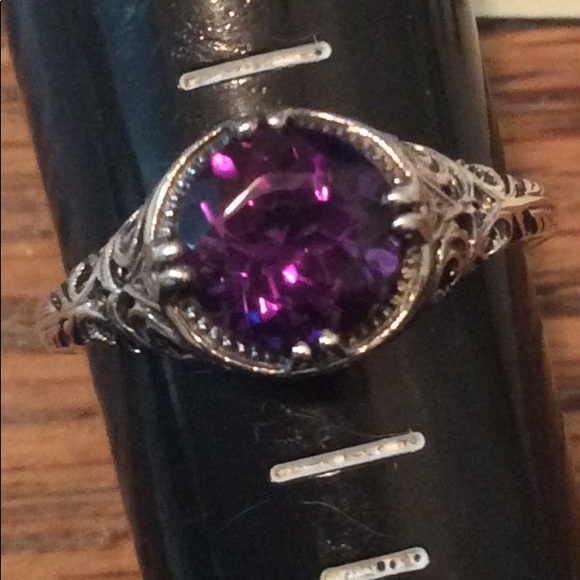 ART DECO STYLE STERLING SILVER AMETHYST RING SZ 9 - Picture 4 of 8